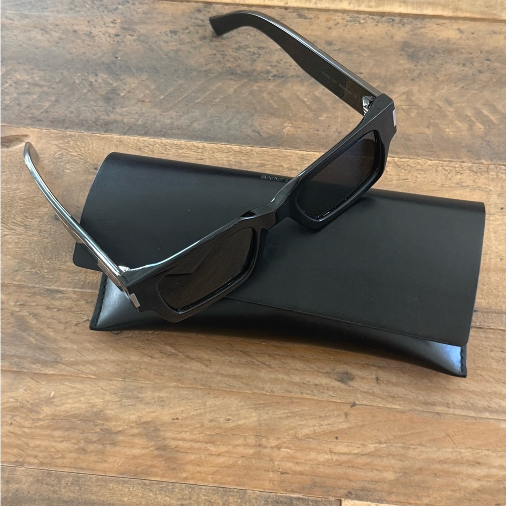 Saint Laurent Black Rectangular Sunglasses with Case - Picture 4 of 4
